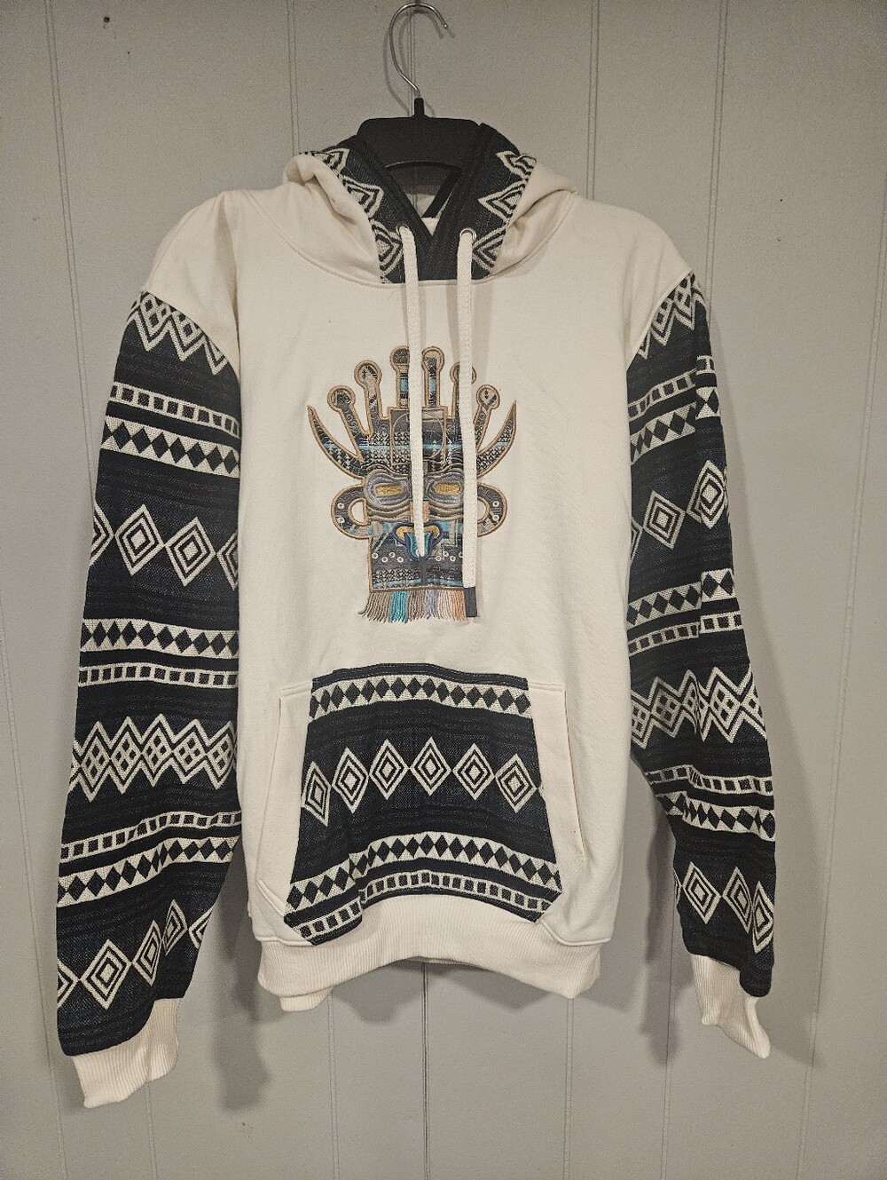 Bien Hecho Men’s Hoodie Medium Cream Andean Long Sleeve Pullover Wool Blend